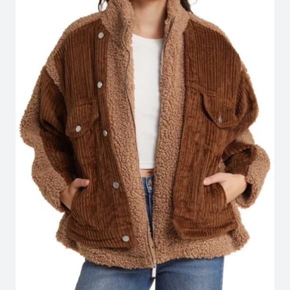 BLANKNYC FUZZY WUZZY CORDUROY SHERPA MIX TRUCKER JACKET - Picture 2 of 5